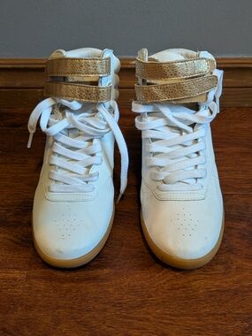 Reebok White Sneakers with Gold Straps